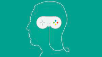 Outline of human head with game controller inside, symbolizing video games as mental coping tool