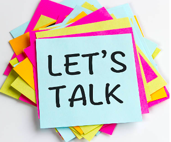 Colorful sticky notes with 'LET'S TALK' handwritten on top note