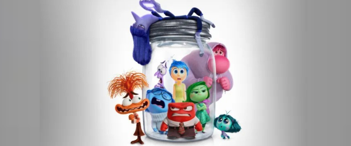 Pixar's Inside Out characters trapped inside a glass jar, illustrating emotional suppression